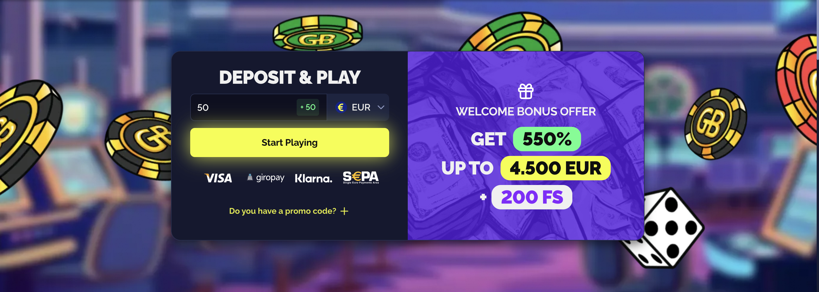 Interfaccia del sito GoldBet Casino
